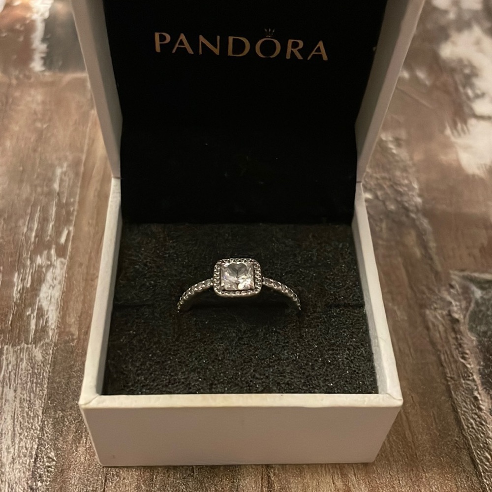Pandora Square Sparkle Halo Ring